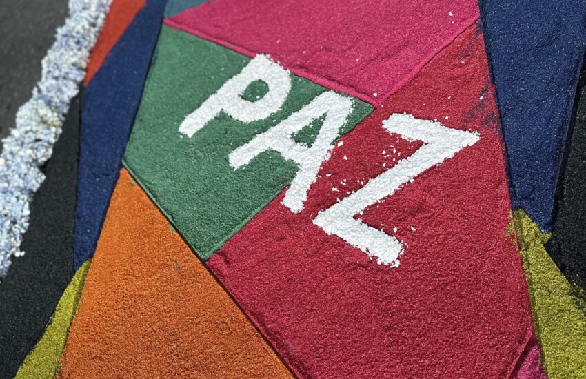“Paz” – Sawdust and flower carpet on a street in Cartago, Costa Rica